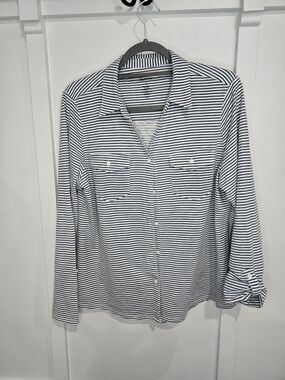 Striped Long-Sleeve Button-Up Shirt - Blue/White